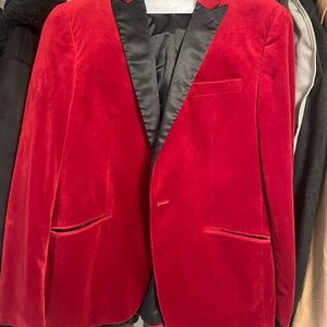 Bar III Red Velvet and Black Sport Coat/Smoking Jacket